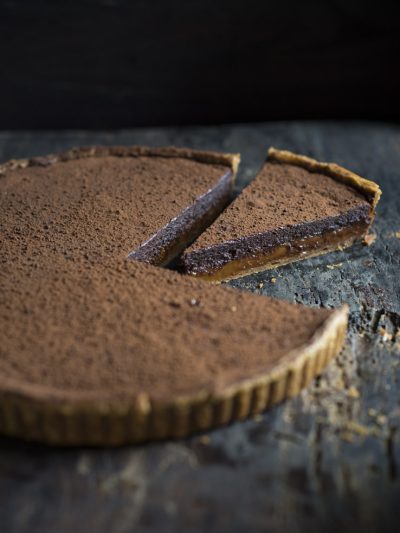 Salted caramel tart: buttery crust, rich caramel filling, hint of sea salt for indulgence