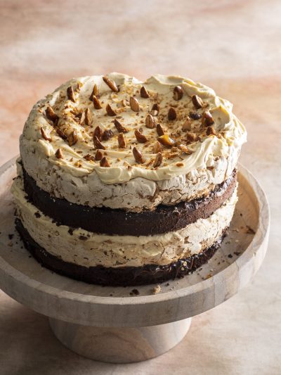 Chocolate Almond Cake Sydney Almond Rocher cake by Flour and Stone Luxury chocolate celebration cake Roasted almond chocolate cake Sydney Handmade chocolate almond cake Premium chocolate cake Sydney