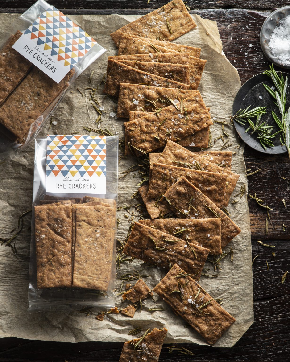 Rye crackers: Crunchy snacks made from hearty rye flour, perfect for pairing with cheeses and dips